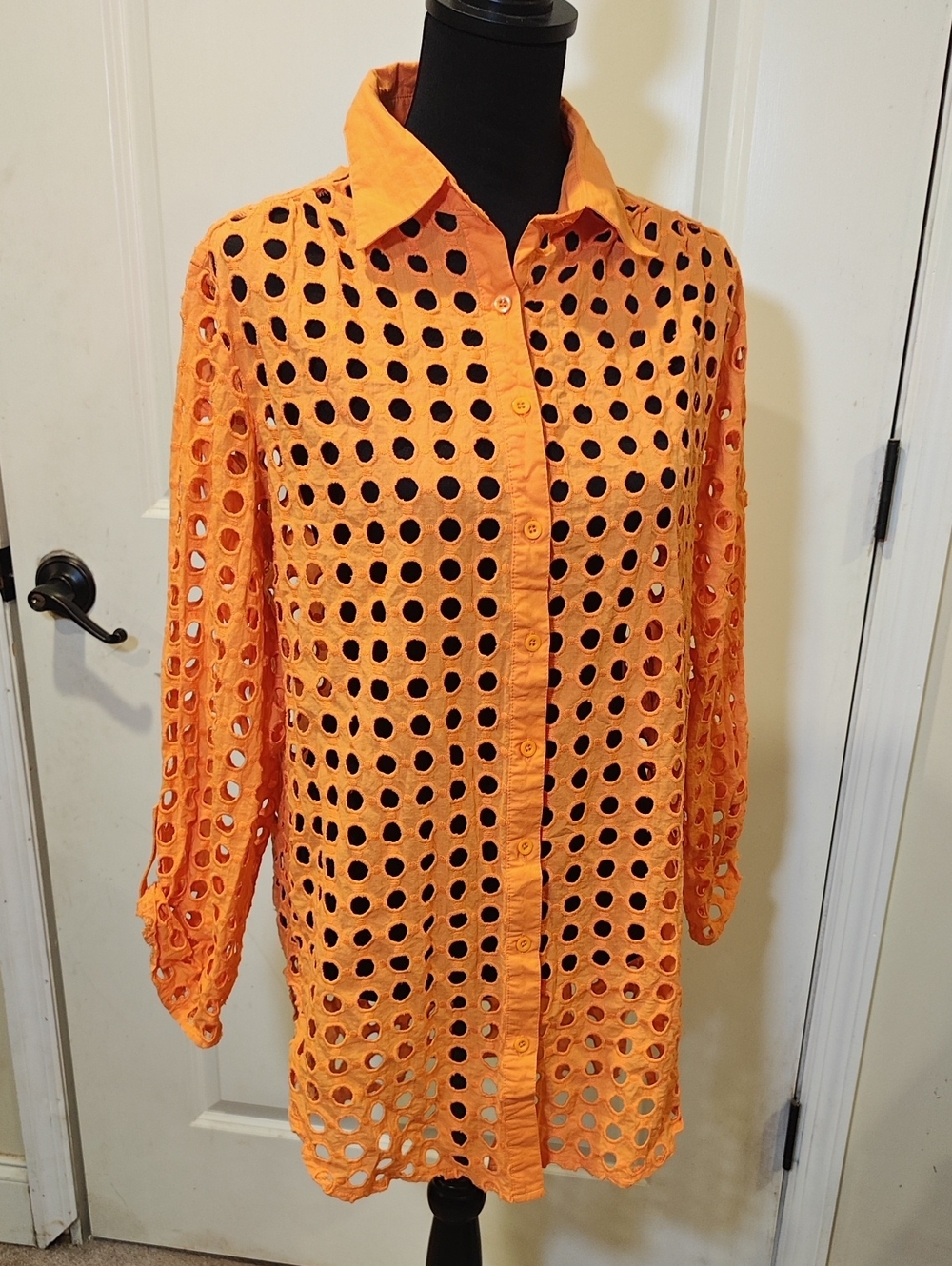 Adiva Orange Eyelet Button-Down Shirt